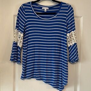 Notations Blue Asymmetrical Embellished Blouse